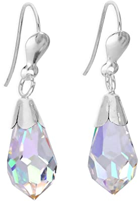 Sterling-Silber & Nordlicht Kristall Ohrgehänge | Sterling Silver & Aurora Borealis Crystal Fish Hook Drop Earrings