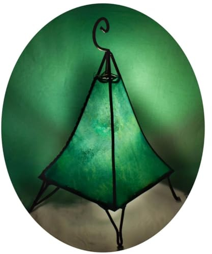 orientale lampada a stelo marokkanische Henna lampada Pelle lampada da tavolo lampada da terra piantana Orient Piramide Tinta Unita 40 cm, verde, E14 40.0 wattsW