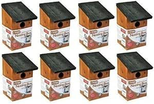 Garden Mile® Traditional Wooden Bird House Slate Roof Wild Bird Nesting Box Garden Outdoor Patio Bird Care Accessories Garden Ornament (8x Traditional Wooden Bird Nesting Box)