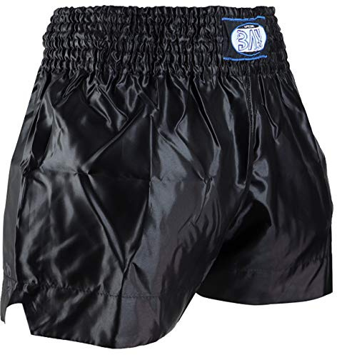 BAY Remy Thaiboxhose Kickboxhose Muay Thai Hose kurz aus Polyester Schwarz Uni für Damen, Herren, Kinder, Erwachsene, Mädchen, Jungen Größe M