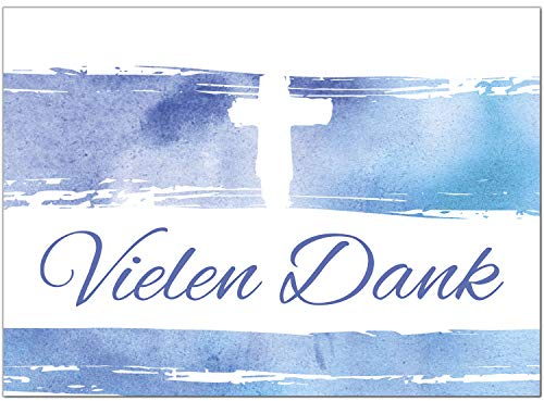 10 x Dankeskarten mit Umschlag - Aquarell wellen blau mit Kreuz - Danksagung/Bedanken/Danke sagen zur Taufe, Kommunion, Konfirmation, kirchlich
