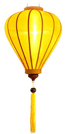 Lampion Asiatisch aus Seide, Gelb, M Ø29 cm, Laterne aus Stoff, Bambus und Holz, Kunsthandwerk und Dekoration von Vietnams (M20-J)