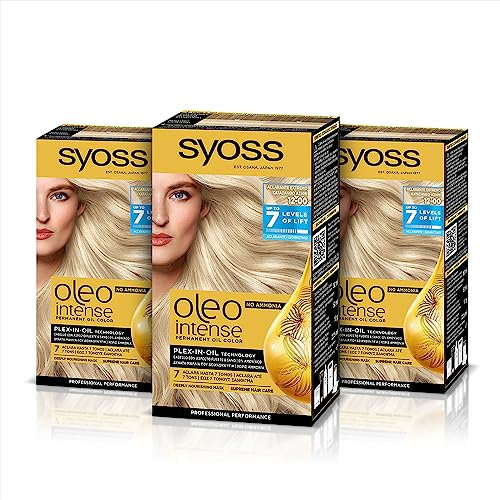 Syoss Oleo Intense - Tinte 12-00 Aclarante Extremo – Coloración permanente Sin Amoníaco – Cobertura profesional de canas – Resultados de peluquería (Pack De 3)