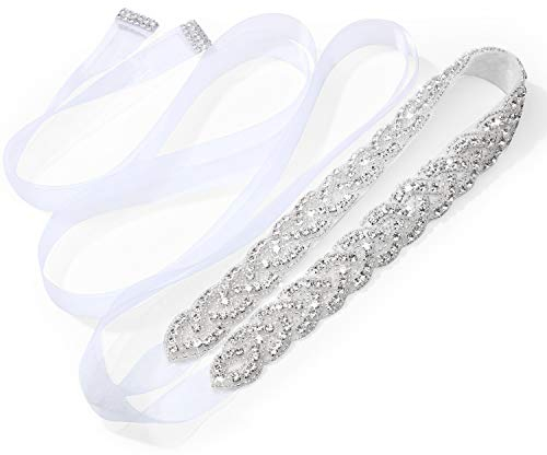 Cinturón Nupcial de Boda Cinturón de Diamantes de Imitación de Cristal Faja del Vestido de Dama de Honor para Mujeres Accesorios Vestidos (Blanco, Banda de Organza)