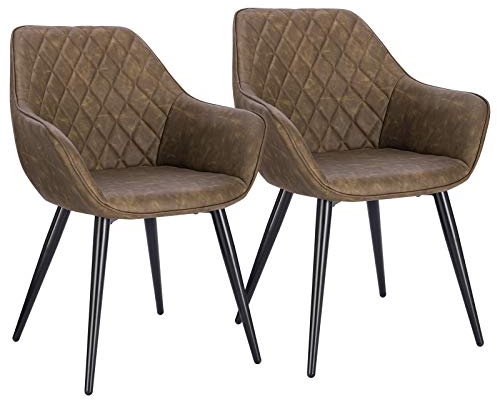 WOLTU Esszimmerstühle 2er Set Küchenstühle Wohnzimmerstühle Polsterstühle Sessel, Armlehnstühle mit Rückenlehne, für Esszimmer, Küche, Wohnzimmer, Kunstleder, Metallbeine, Dunkelbraun, BH251dbr-2