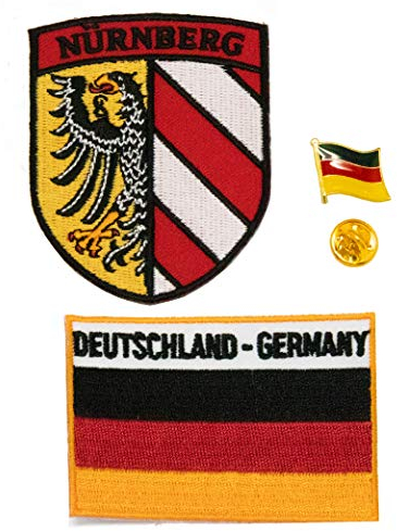 A-ONE 3 Stück – Deutschland-Flagge Nürnberg Schild Patch + Deutschland-Flagge Stickabzeichen + deutsche Nationalflagge Reversnadel Nürnberg City Shield Patch Nadel Pin No.038B
