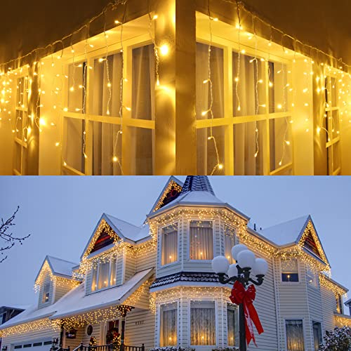 Joomer Eisregen Lichterkette Außen Warmweiß, 9M 300LED Eiszapfen Weihnachten Lichterkette Strom mit Timer, 8 Modi, Wasserdicht Weihnachtsbeleuchtung Außen für Garten Party Innen Balkon Deko