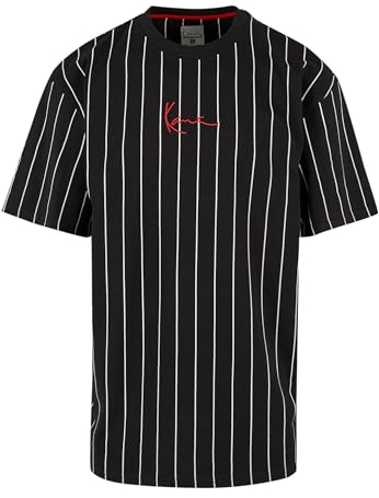 Karl Kani Herren KKMQ32063BLK Small Signature Pinstripe Tee Black blk/wht/red, XS