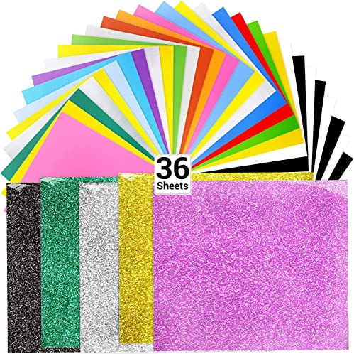 Plotterfolie Textil Glitzerfarben, Ohuhu 36 Stück 30.48×25.4 cm Flexfolie Plotter Textil, Transferfolie Textil für T-Shirt, Kleidung, Hüte oder andere Stoffe