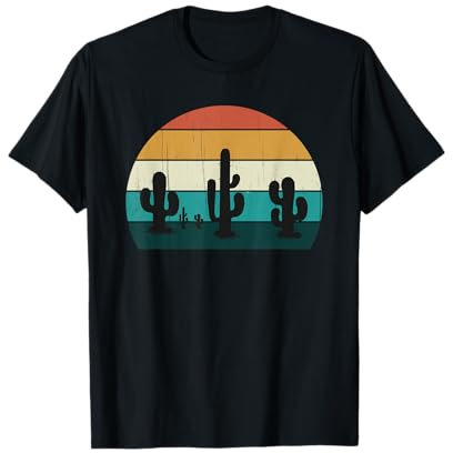 Tramonto cactus retrò Saguaro / Opuntia Cactaceae Maglietta