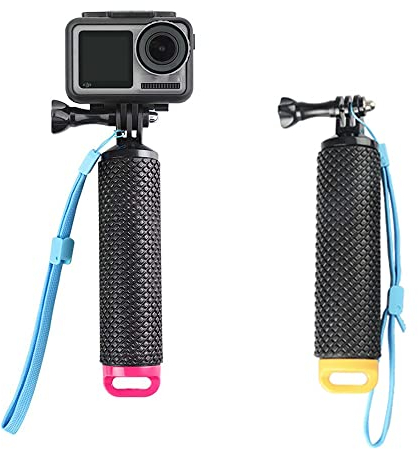 2 Pcs Mango de Cámara de Acción, Mango Flotante, Empuñadura Flotante, Palo de Cámara Impermeable, con Muñequera Ajustable, para Cámara de Acción Deportiva GoPro (Amarillo + Rojo)