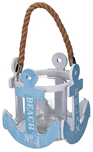 Beutel Kerzenhalter aus Holz, Anker, hellblau, klein