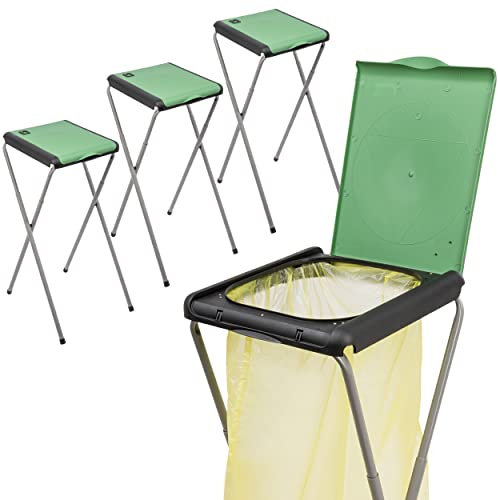 ONVAYA® Müllsackständer bis 120 Liter mit Deckel | Grün - 3 Stück | Stabiler höhenverstellbarer Müllsackhalter aus Metall für den gelben Sack