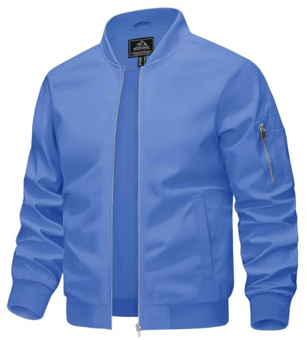 KEFITEVD Men Casual Lightweight Jacket Summer Thin Baseball Jackets with Multi Pockets,Light Blue,XL