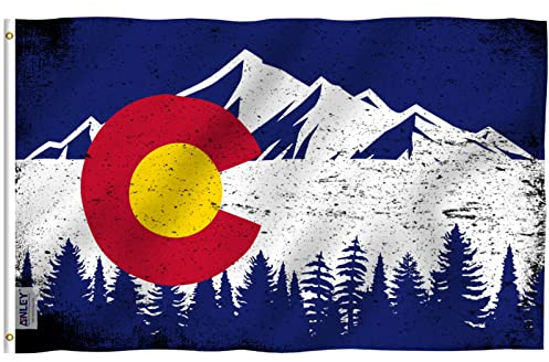 Anley Fly Breeze 3 x 5 Fuß Colorado State Mountain Flagge – lebendige Farbe und lichtecht – Kopfzeile aus Segeltuch und doppelt genäht – Colorado CO Vintage Flaggen Polyester mit Messingösen 3 x 5 Ft