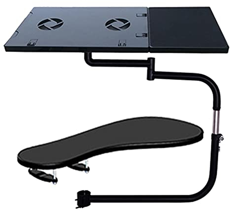 Table pour ordinateur portable réglable en hauteur avec support de souris et tapis, serrage pour bras de chaise, support pour clavier et ordinateur portable, acier