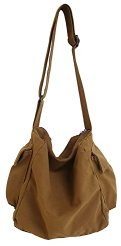 HIMS Messenger-Tasche, Retro, große Kapazität, Messenger-Tasche, Hobo-Tasche, aus Segeltuch, mit mehreren Taschen, lässig, Umhängetasche, Weiß, B-Café, 29CM*25CM*22CM, Retro