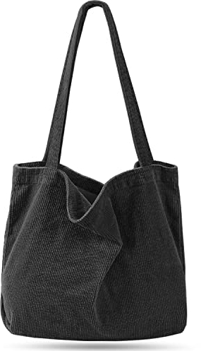 Captain Blues Cord Umhängetasche Damen, Shopper Tasche Schultertasche Damen Groß Tote Bag für Arbeit, BüRo, Reisen, Einkaufen, Schule, Uni und Alltag (Schwarz)