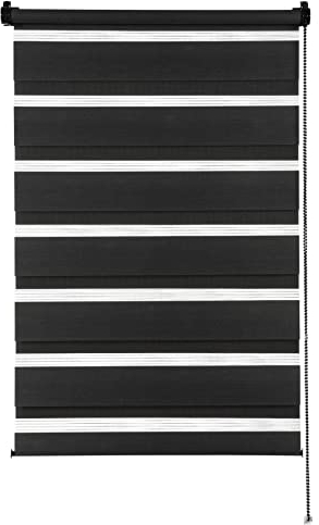 GARDINIA Doppelrollo zum Klemmen oder Kleben, Duo-Rollo ohne Bohren, Seitenzugrollo, Transparente und blickdichte Streifen, Schwarz, 75 x 150 cm