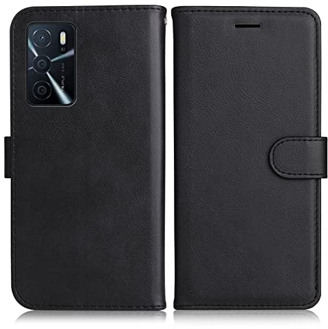 DENDICO Hülle für Oppo A16 4G / Oppo A16s / Oppo A54s, PU Leder Brieftasche Handyhülle, Flip Tasche TPU Schutzhülle mit Kartenfach für Oppo A16 4G / Oppo A16s / Oppo A54s, Schwarz