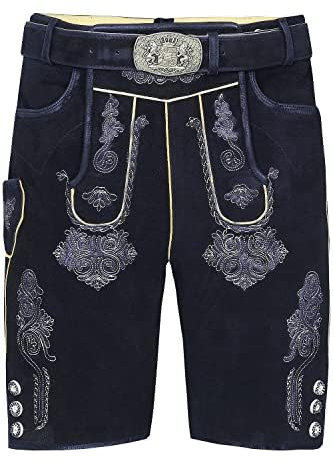 Edelnice Trachtenmode Bayerische Traditionelle Kurze Lederhose Ferdinand mit passendem Trachtengürtel aus Ziegenleder Gr. 44-68 (as3, Numeric, Numeric_54, Regular, Regular)