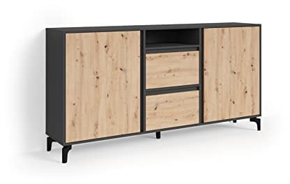byLIVING Blackwood Serie/TV-Board, Sideboard oder Highboard Anthrazit mit Absetzung in Artisan Eiche (Sideboard)