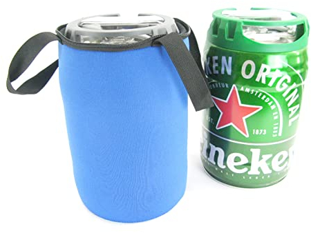 Bierfasskühler 5L aus 5-6mm dickem bestem Neopren mit Tragegriff und Reißverschluß (Blau)