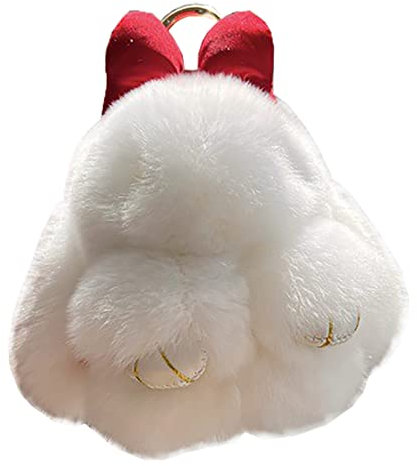 Doux Et Moelleux Lapin Porte - Clés Mignon En Peluche Lapin Porte - Cclés En Peluche Lapin Porte - Clés En Fausse Fourrure Porte - Clés Pompon Porte - Clés Décoration (Blanc)