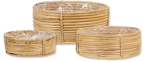 DARO DEKO Rattan Korb Schale 3er Set rund mit Einsatz Blumentopf geflochten Aufbewahrungskorb Übertopf Blumenkorb