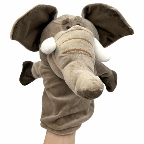 PLAYZOCO Handpuppe aus Plüsch, Elefantenhandpuppe, Finger Puppet, Tierpuppe, pädagogisches Spielzeug, Plüsch-Baumwolle und PP, Größe 25 cm, Elefanten-Design