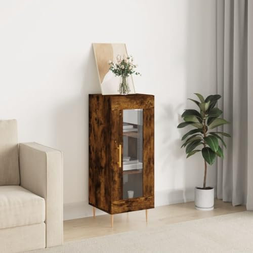 Higsose Buffet 34,5 x 34 x 90 cm Chêne fumé Bois dérivé du bois, métal, verre, armoire à linge, armoire de jardin, penderie, armoire à roulettes, meuble TV, panier de rangement
