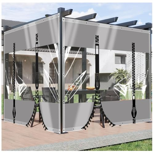 ZHJSHOU Lonas Impermeables con Ojales Exterior Transparent 3x3.2m,Lona de protección Resistente a la Rotura, 0.5mm Personalizable Lona de Plástico para Terrazas Balcon,Muebles de jardín