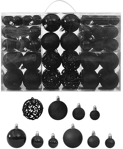 LAPOOH 100-tlg. Weihnachtskugel-Set, Weihnachtsbaumschmuck, Weihnachtsbaumkugeln, Christbaumschmuck, Schwarz