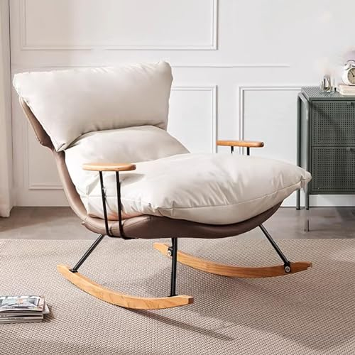 Schaukelstuhl Textilene Schaukelstühl,Schaukelsessel mit Metallgestell und Holzsockel,Moderner Schlafzimmer Komfort Schaukelstuhl mit Verstellbares Fussteil, für Zuhause, Büro ( Color : Brown , Size :