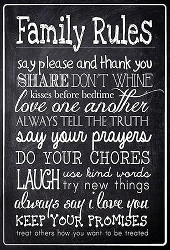 mrdeco Holz Schild 12x18cm Family Rules say please Holzschild