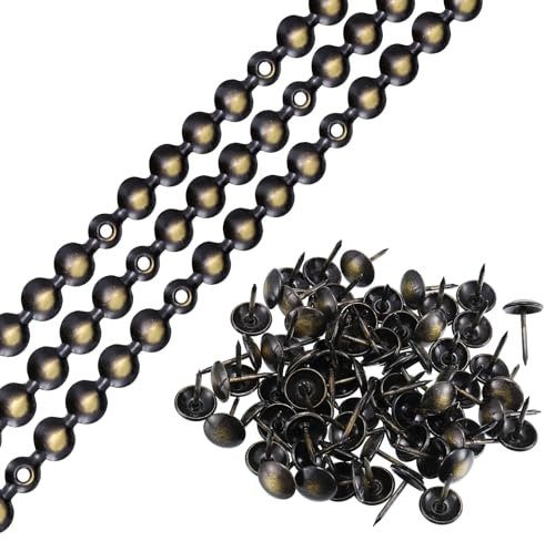 sourcing map Lot de 3 bandes de punaises d'ameublement brillantes de 1 m pour canapé, tête de lit, chaise, meubles avec clous d'ameublement (11 mm, noir/doré)