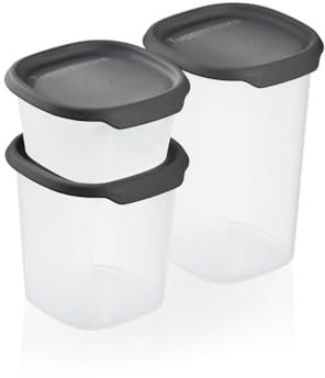 New Tupperware Tupperware One Touch Fresh - Set di 3 contenitori quadrati, colore: Nero