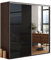 BM-Möbel Großer Kleiderschrank mit Schiebetür aus Glas/Lacobel und Spiegel - mit Einlegeböden und Kleiderstange für Garderobe - 2-türig - Schokolade, Lacobel Schwarz - 125 X 62 X 215 cm (B /T/H)