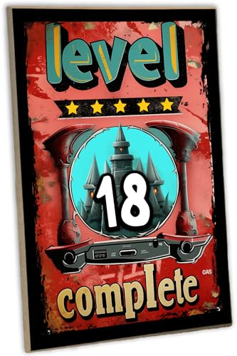 schilderkreis24 - Personalisierbares Gaming-Holzschild: „Level [X] Complete“ – Mit Controller & Videospiel-Burg Motiv – Einzigartiges Geburtstagsgeschenk für Gamer