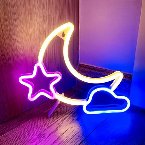 Mondlicht Sternenhimmel Wolke LED-Neonlicht LED Anime Neonlicht geeignet für Geburtstagsparty Spielzimmer Bar Schlafzimmer, Hintergrunddekoration USB oder 3AA Batteriebetrieb (warmer+rosa+ blaue)