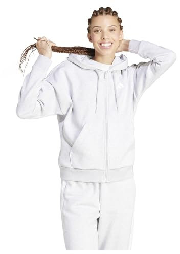 adidas Women's Essentials 3-Stripes Full-Zip Fleece Hoodie, Light Grey Heather/White, XXL