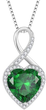 FJ Unendlichkeit Kette Damen 925 Sterling Silber Herz Smaragd Halskette Anhänger Mai Geburtsstein Schmuck für Frauen Mutter Freundin Mama