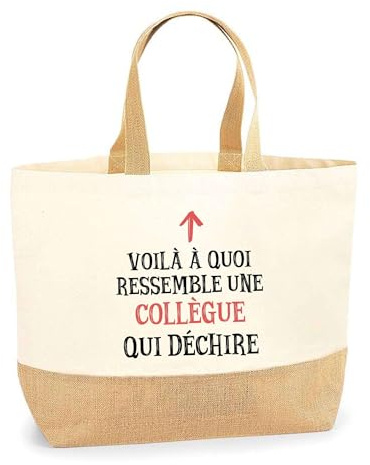 Planetee Sac Collègue Qui Déchire Femme | Cabas de Plage Courses Coton et Toile de Jute Idée Cadeau