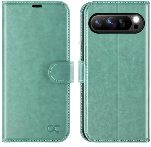 OCASE Portafoglio Cover per Google Pixel 9 Pro XL (6,7 Pollici) Verde | Custodia a Ribalta, Portafoglio in Pelle PU, Blocco RFID, 4 Slot per Carte, Supporto Integrato, Protezione Antishock
