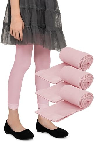 LORES Leggings per Bambine Lunghezza 7/8 alla Moda Senza Piedi Eleganti Pantaloni per Bambini Sport Balletto Yoga Ginnastica Gonna Vestito Alice, Confezione da 3 Rosa 98/104 cm (3/4 Anni)