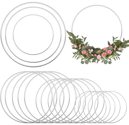 TETEWEVER 15 Stück Metallringe zum Basteln, 10/15/20cm Silber Metallring Dekoring zum Aufhängen Drahtringe zum Basteln für DIY Floral Hoop Hochzeitskranz Floristik Wandbehang