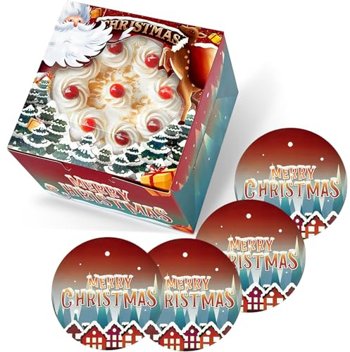 Gcardist Weihnachten Kuchenbox, 5 Sets Weihnachten Tortenkarton mit Fenster & 5 Sets 15cm Weihnachten Kuchenrunde Bretter 15 cm Kuchenbehälter (15x15x12cm 6x6x5 inch)