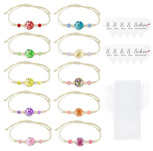 FINEASY 10 Stück Freundschaftsarmbänder, Geflochten Freundschaft Armbänder mit Organza-Beutel und Dankeskarte, Verstellbare Armband Kinder für Mädchen, Frauen, Gewebte Armbänder, Kindergeburtstag