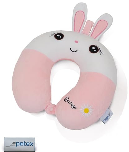 Petex Nackenhörnchen Nackenkissen Nackenstütze Reisekissen mit Memory Foam, ca. 32 x 30 cm, Kinder, Hase
