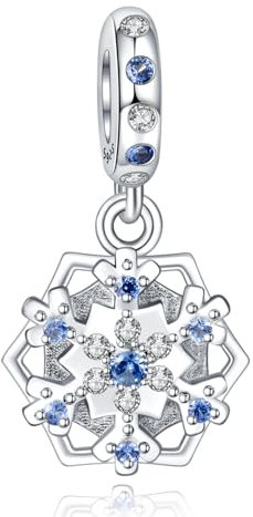 Famuan Blue Snowflake Charm 925 Sterling Silber Anhänger Armbänder Weihnachten Valentinstag Geburtstag Schmuck Geschenke für Familie Freunde Frauen